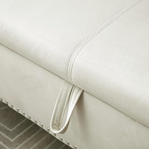 Grey Button Tufted Velvet Upholstered Storage Bench Ottoman with Pillow T985