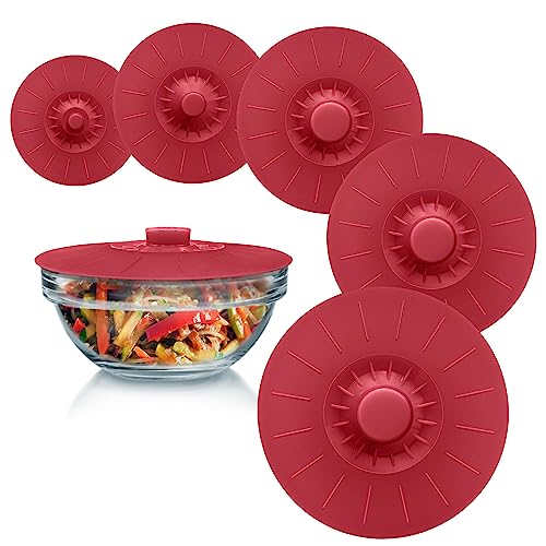 Silicone Bowl Lids Green Set of 5 Reusable Suction Seal Covers S243