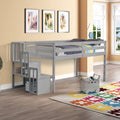 Twin Size Wood Loft Bed with Staircase E259074