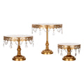 3-Piece Crystal Cake Stand Set Gold Stainless Steel G8642