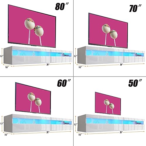 71" Floating TV Stand with Led Lights and Power Outlet V475