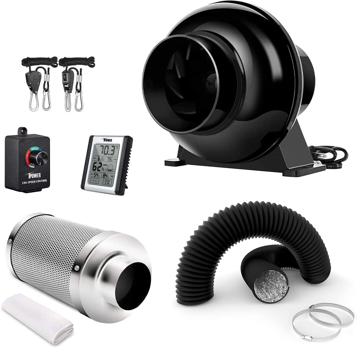 4 Inch 195 CFM Inline Fan Carbon Filter Ducting Ventilation Kit H944375