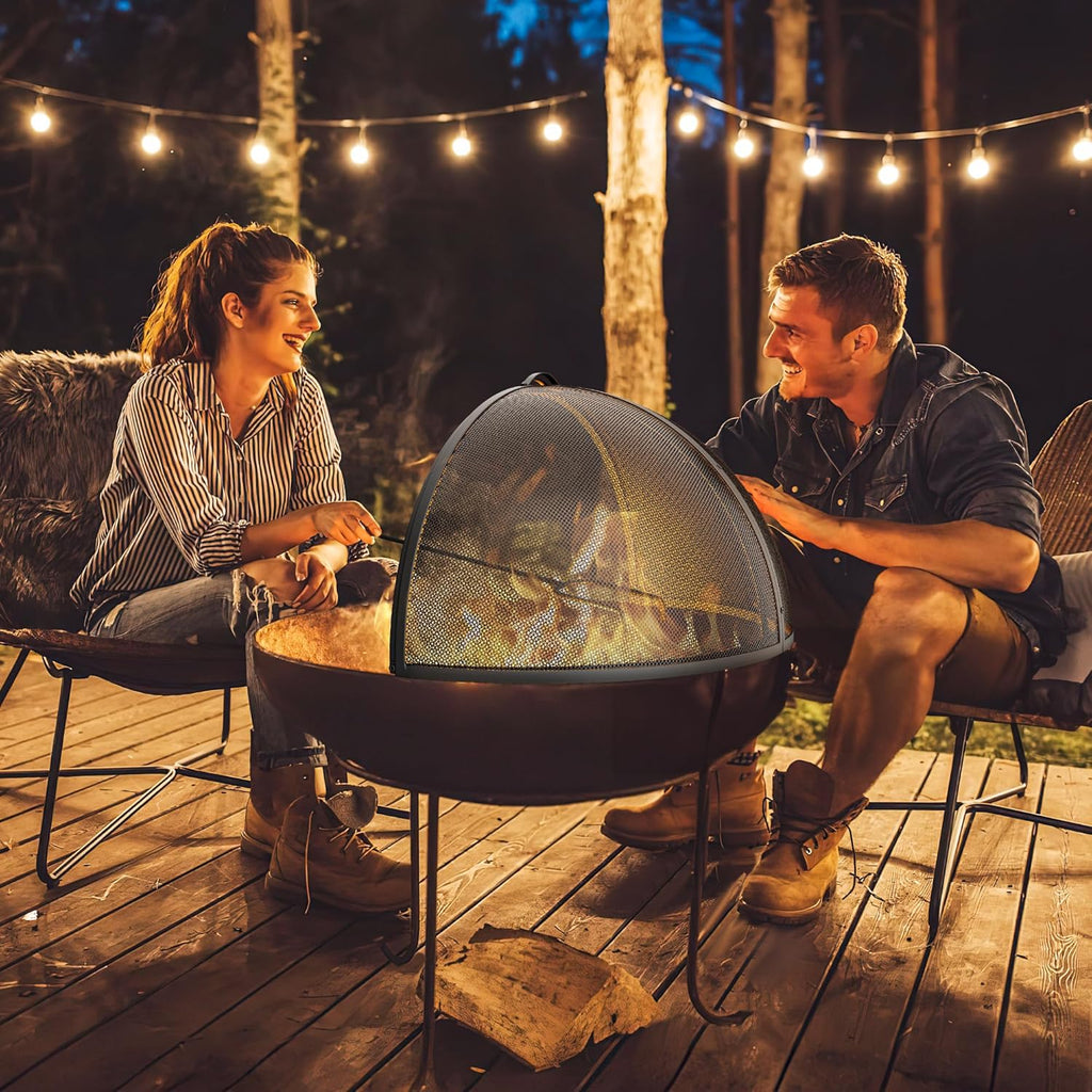 Heavy-Duty Fire Pit Spark Screen with Handle and Poker P707