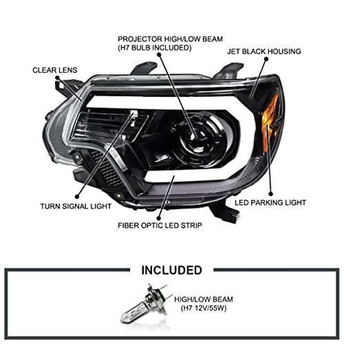 LED Light Bar Chrome Housing Clear Lens Projector Headlights Left + Right Pair Headlamps Assembly F484953