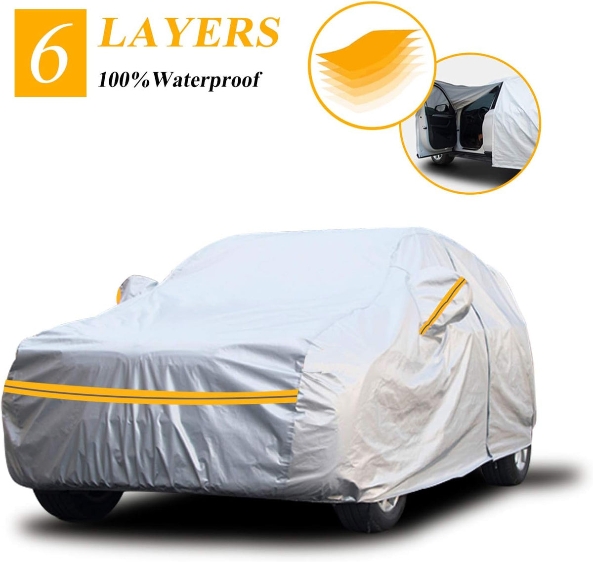 SUV Car Cover Waterproof All Weather 6 Layers with Zipper Cotton H20812