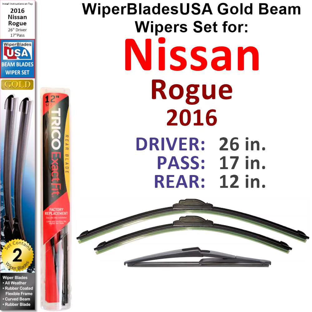 Set of 3 Beam Wiper Blades with Rear Wiper G9710