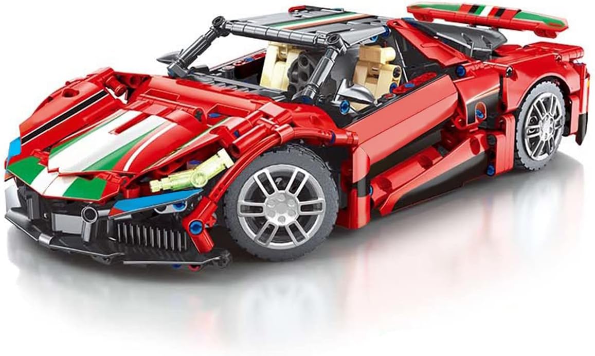 Red Sport Car MOC Building Blocks Construction Toy, 1:14 Scale Model Cars Set (1238 Pcs) Pack of 2 N371