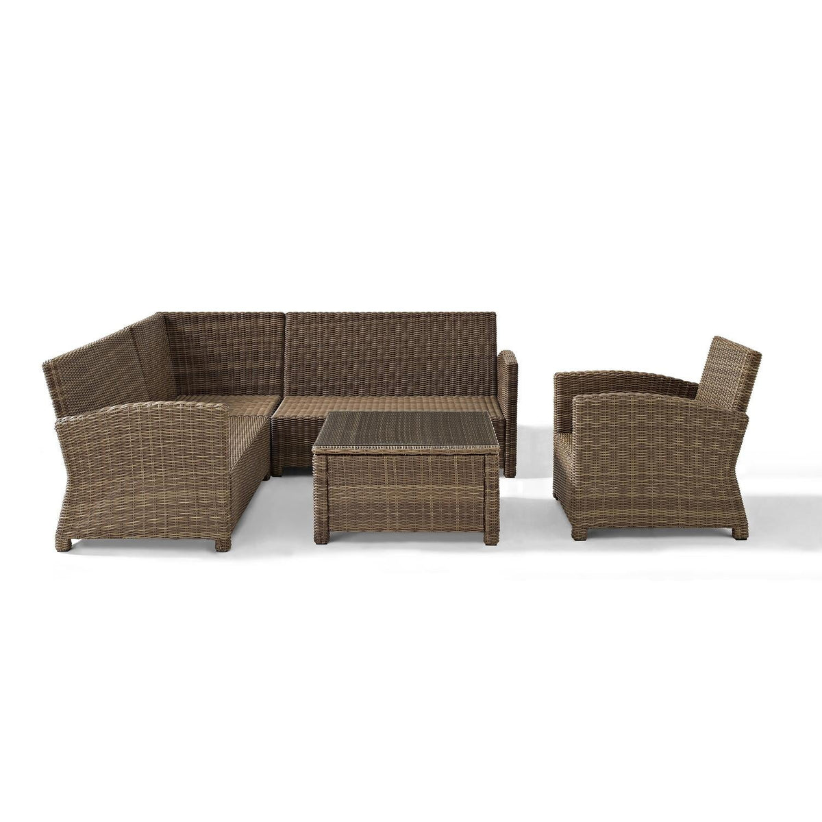 5Pc Outdoor Wicker Sectional Set with Glass Top Coffee Table Z7549