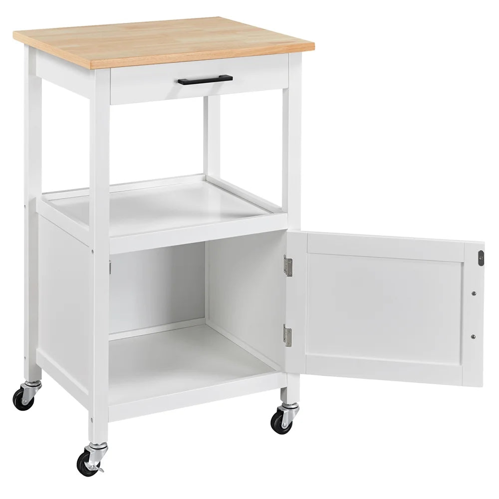White Rolling Kitchen Island Cart with Wood Top T4504