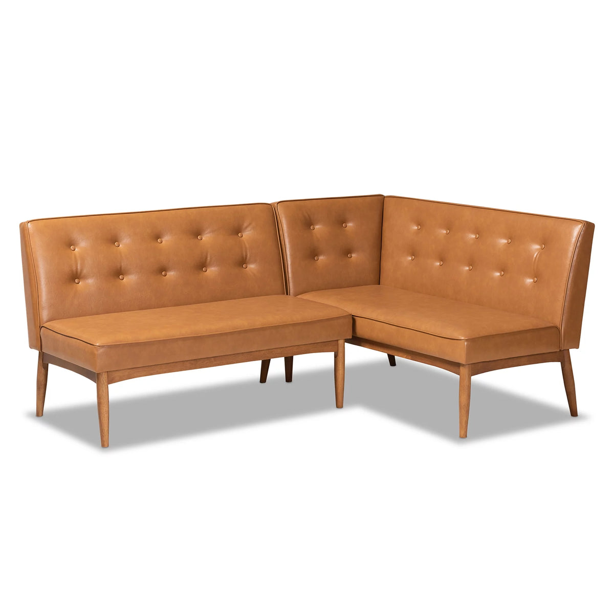 Tan Faux Leather Upholstered Wood Dining Corner Sofa Bench F760782