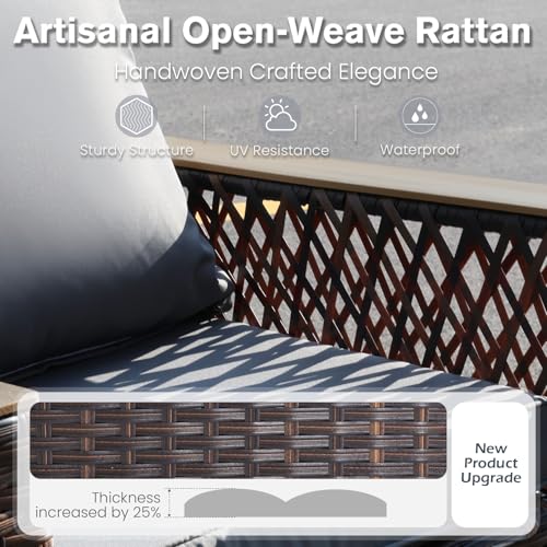 4 Pieces Wicker Patio Furniture Set with Ottomans O913576