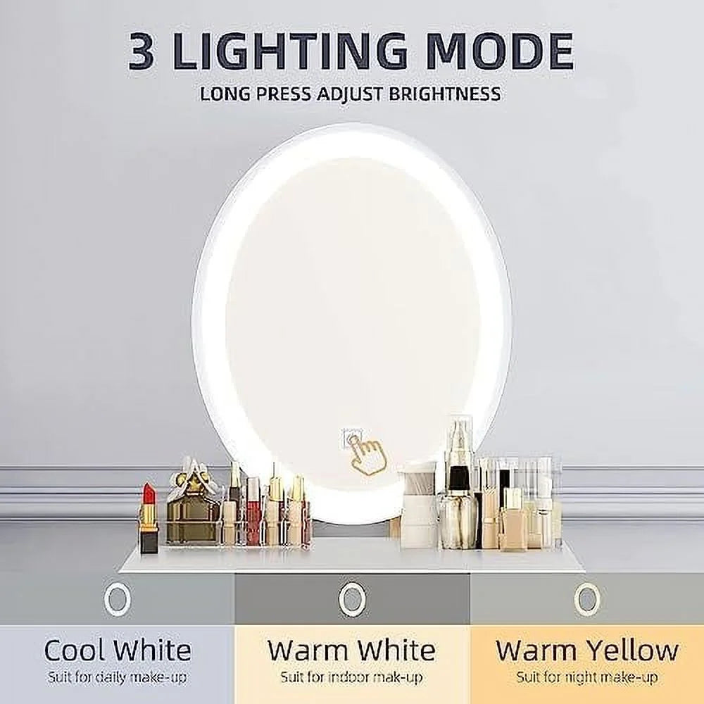 Makeup Vanity Table Set with Lighted Mirror and Stool E574