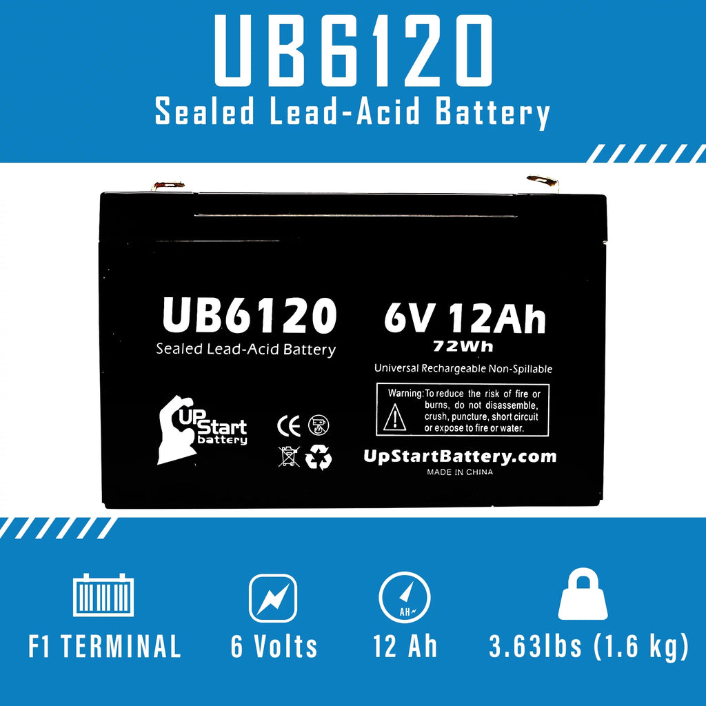 2x Pack 6V 12Ah Sealed Lead Acid Battery with F1 to F2 Terminal Adapters E971