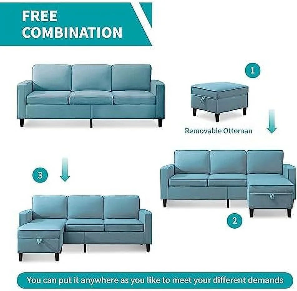 Convertible Sectional Sofa L Shaped Couch with Reversible Ottoman H415