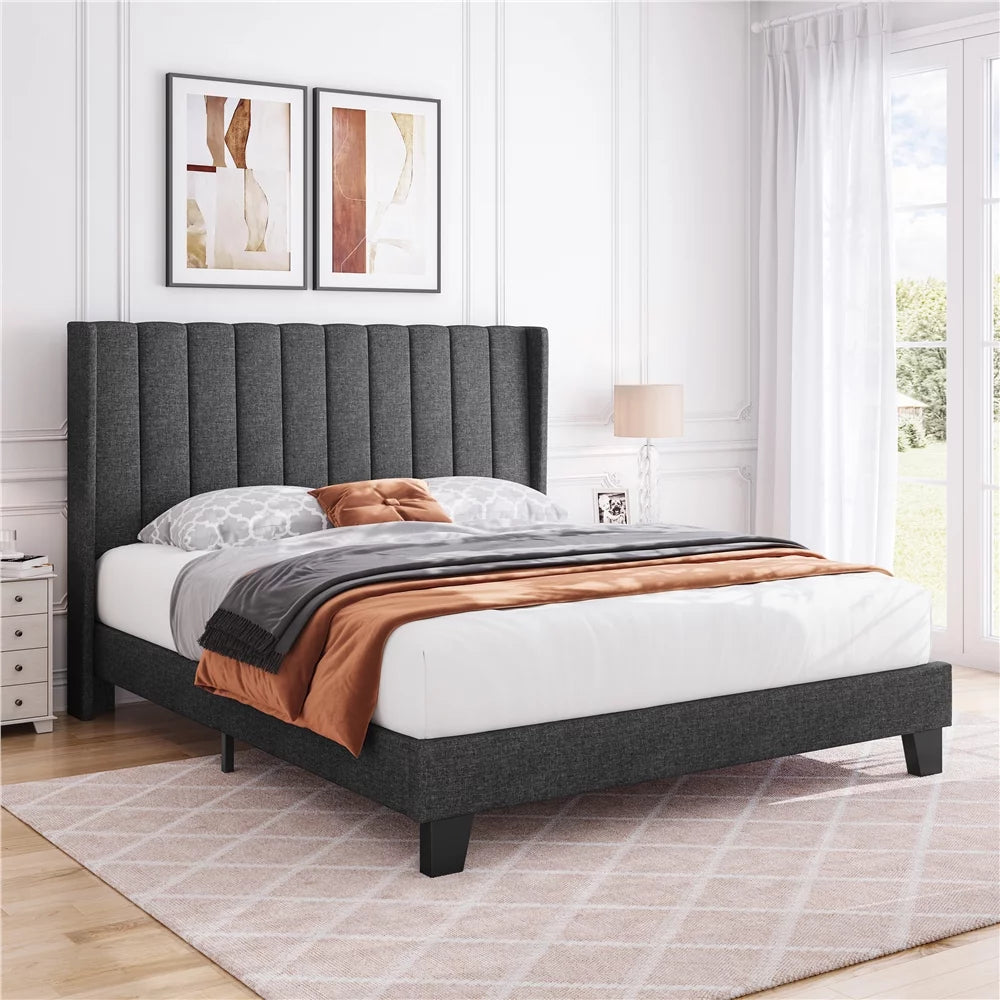Queen Platform Bed with Upholstered Headboard D73664