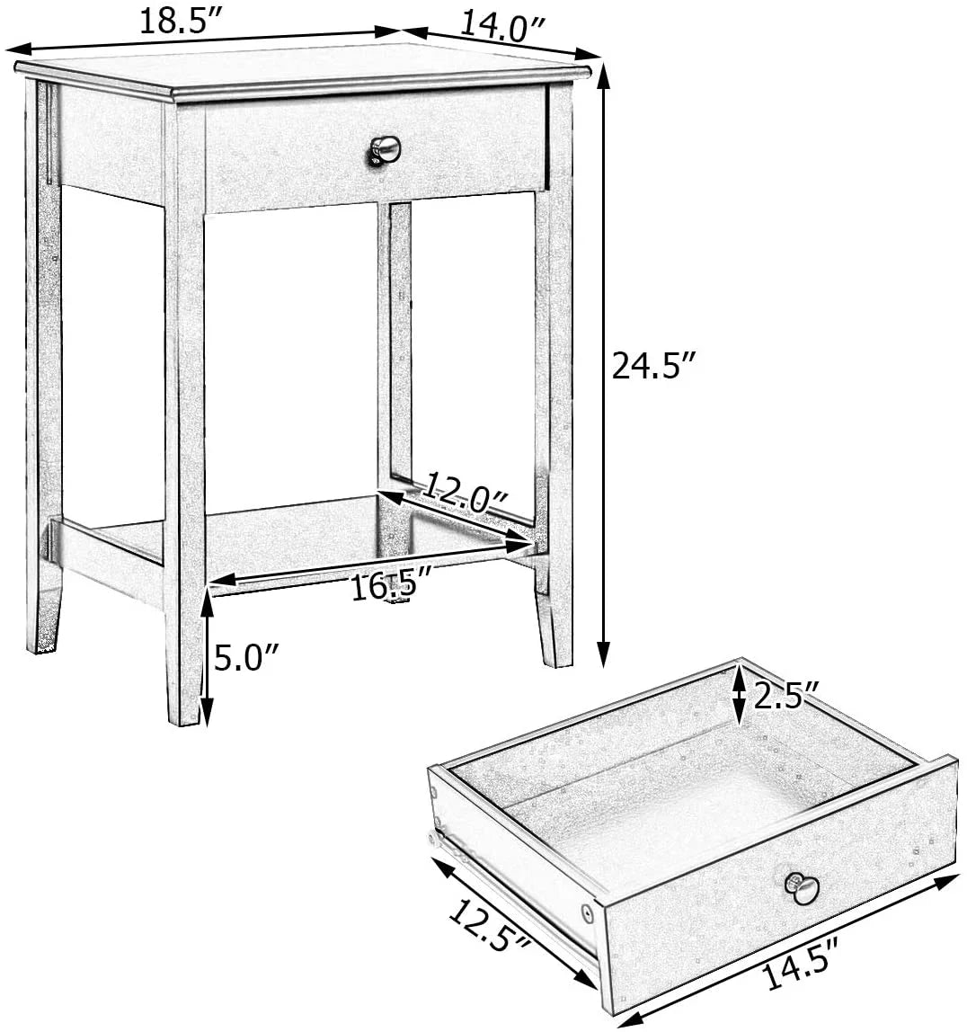 White 2-Tier Wooden Nightstand with Drawer D69561