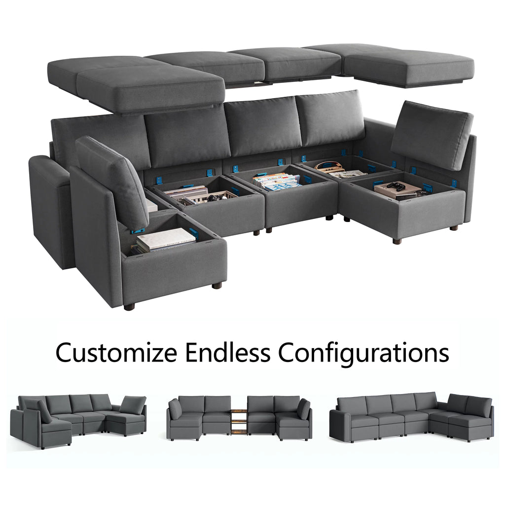 Dark Gray Modular Sectional Sofa with Storage J642223