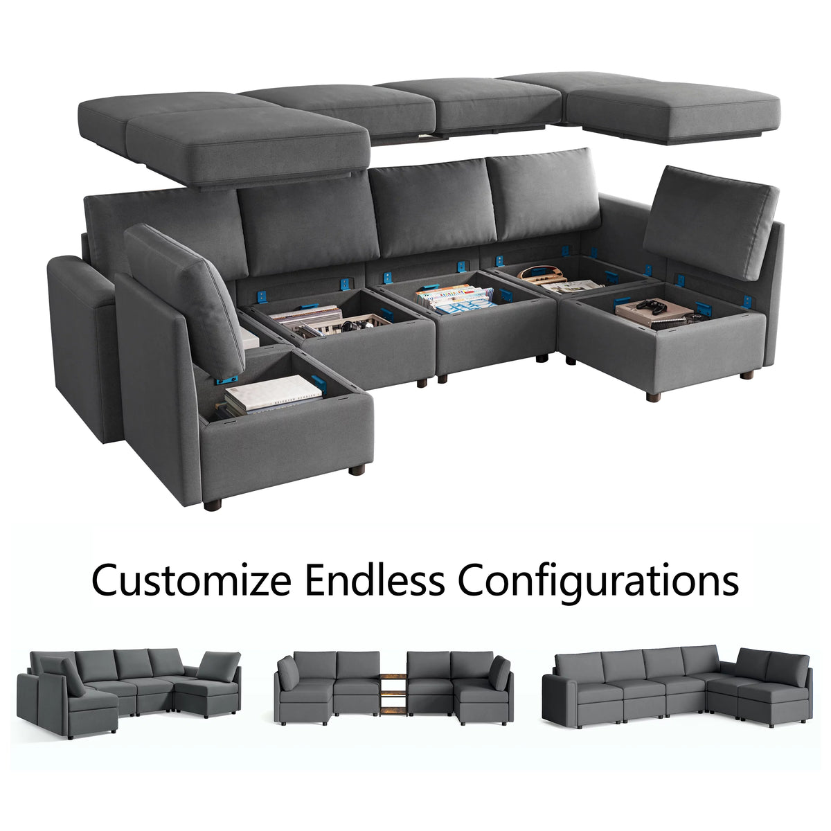 Dark Gray Modular Sectional Sofa with Storage J642223