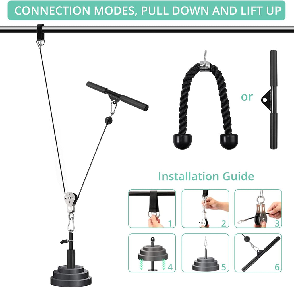 Fitness Pulley System with Tricep Rope, LAT Pull Down Bar P62535