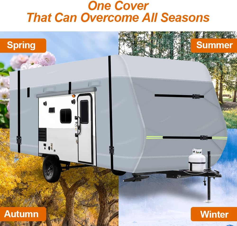 600D Waterproof Oxford Travel Trailer Camper Cover with Tire Cover, Tongue Jack Cover F191872