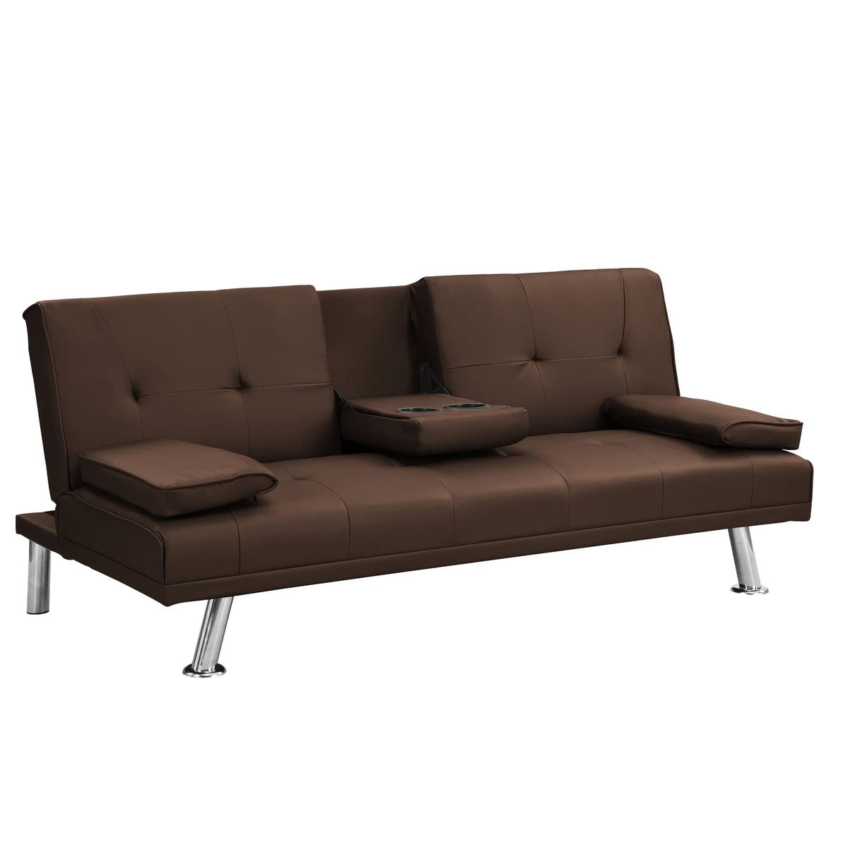 Brown PVC Sofa Bed with Armrest and Wood Frame N96678