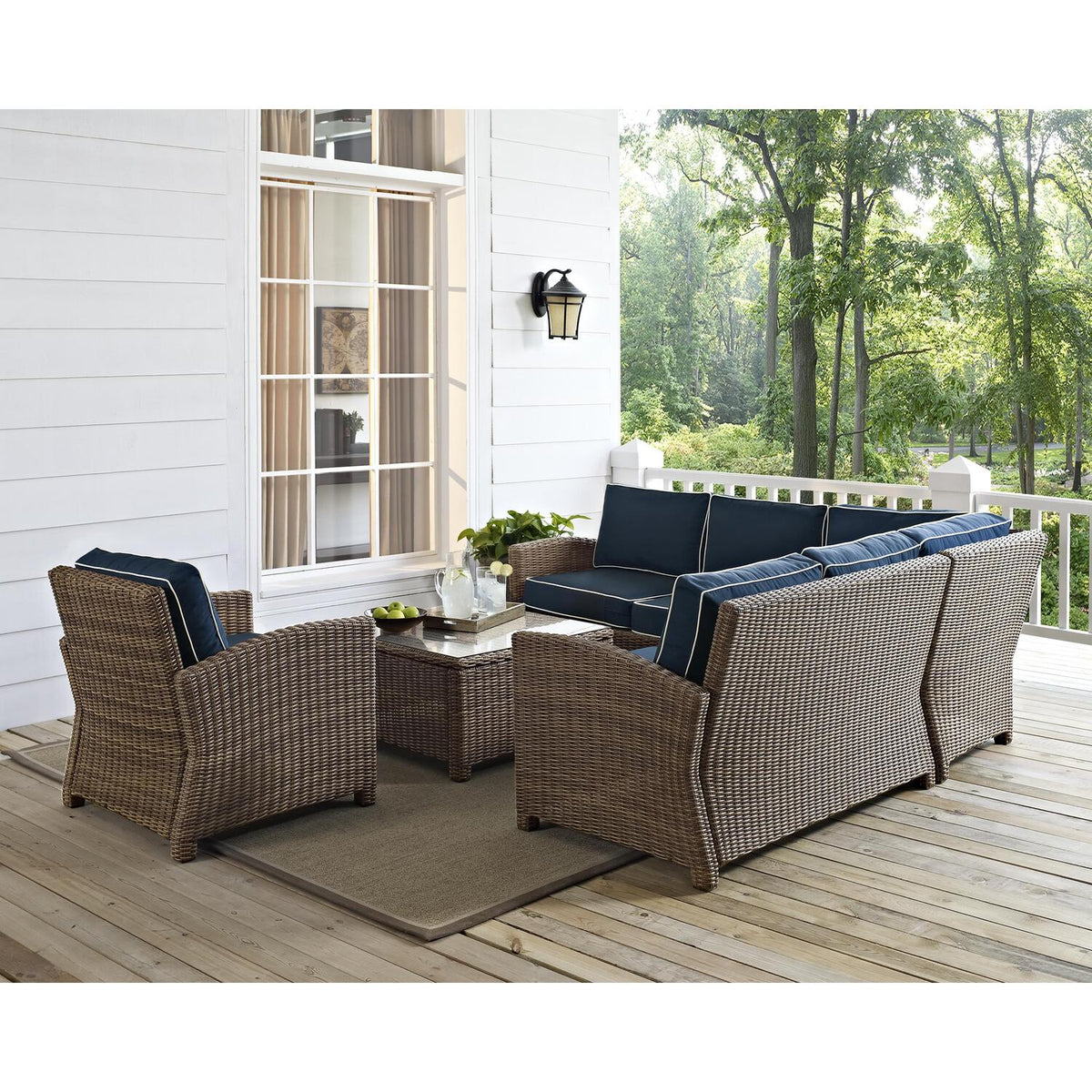 5Pc Outdoor Wicker Sectional Set with Glass Top Coffee Table Z7549