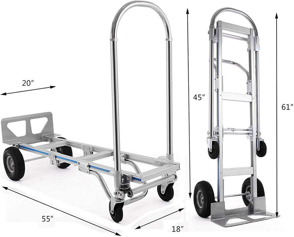 Heavy Duty Convertible Aluminum Hand Truck Dolly with 10 Pneumatic Wheels F754480