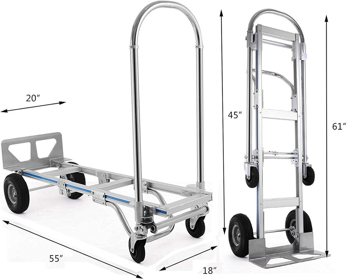 Heavy Duty Convertible Aluminum Hand Truck Dolly with 10 Pneumatic Wheels F754480