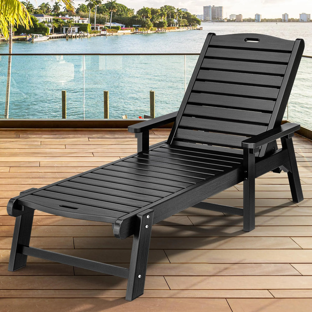Black Adjustable Resin Outdoor Chaise Lounge Chair P874988