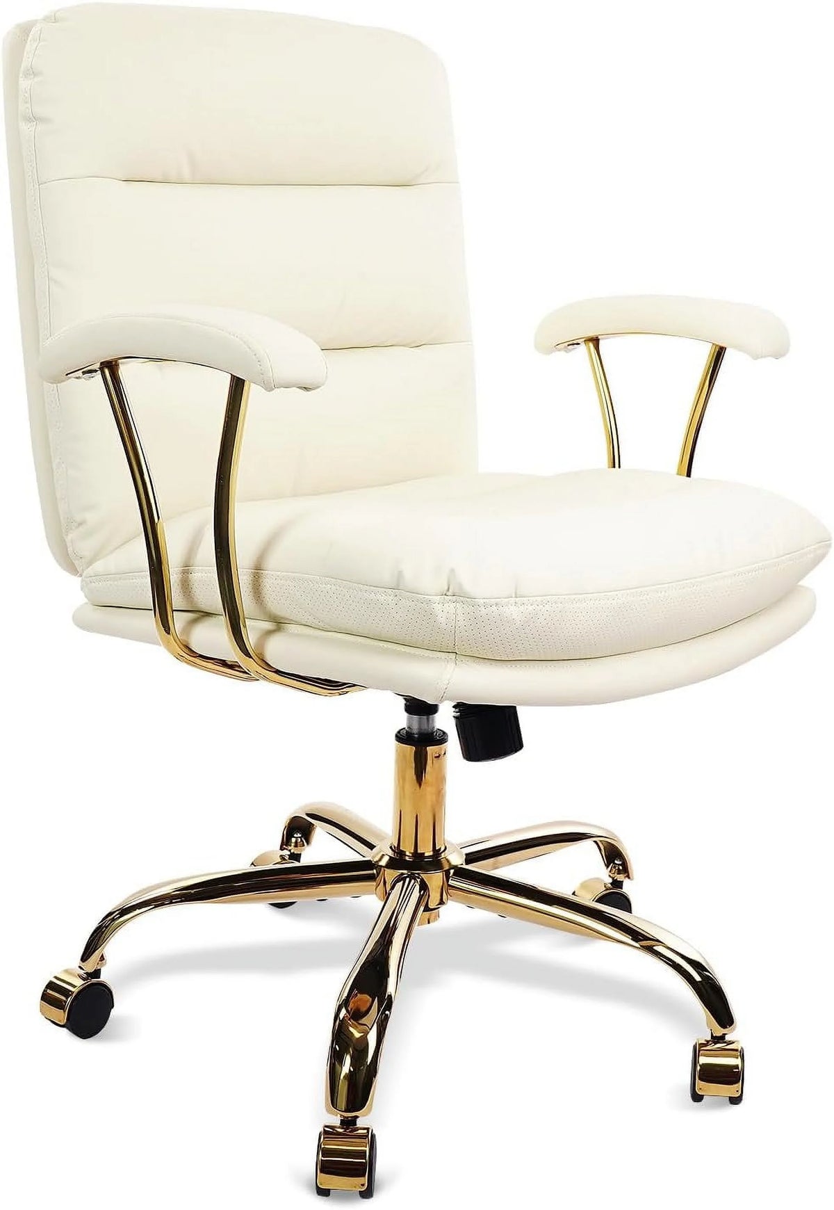 White Ergonomic Faux Leather Office Chair with Wheels and Arms R1206