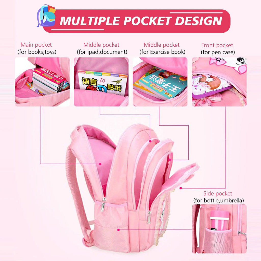 Pink Kids Rolling Backpack with Cartoon Cat M9173