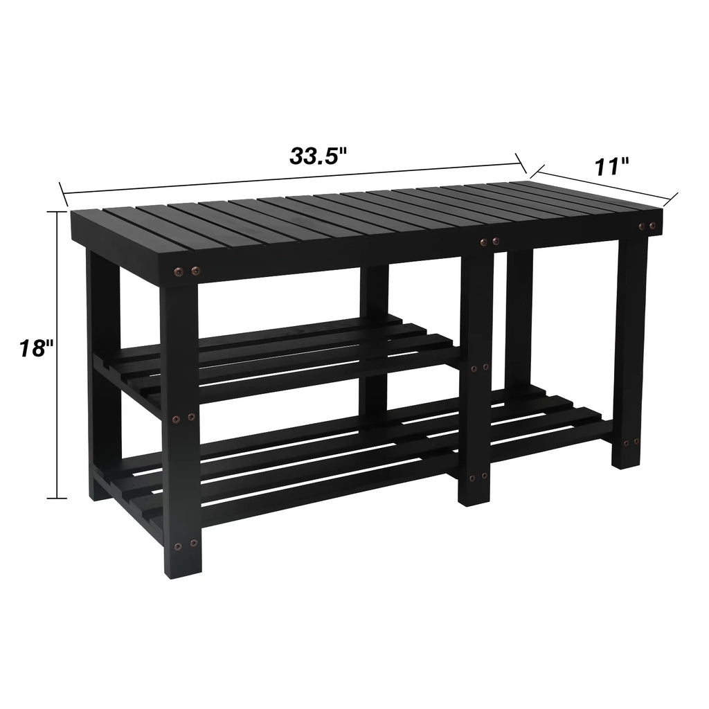 Black 3-Tier Solid Wood Shoe Bench J528