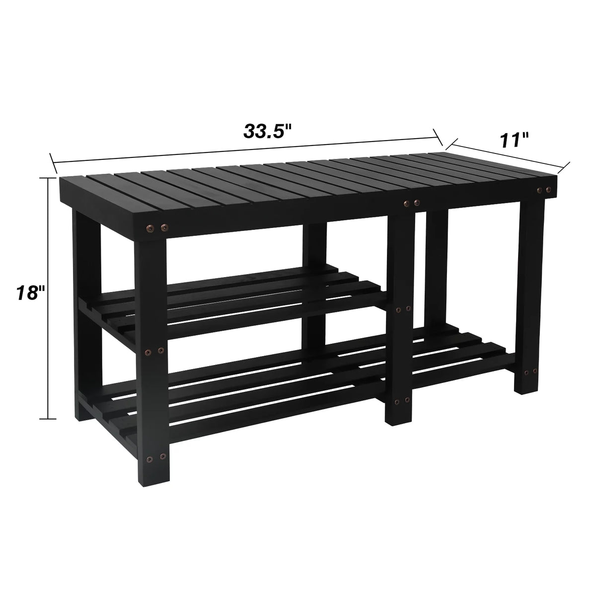 Black 3-Tier Solid Wood Shoe Bench J528