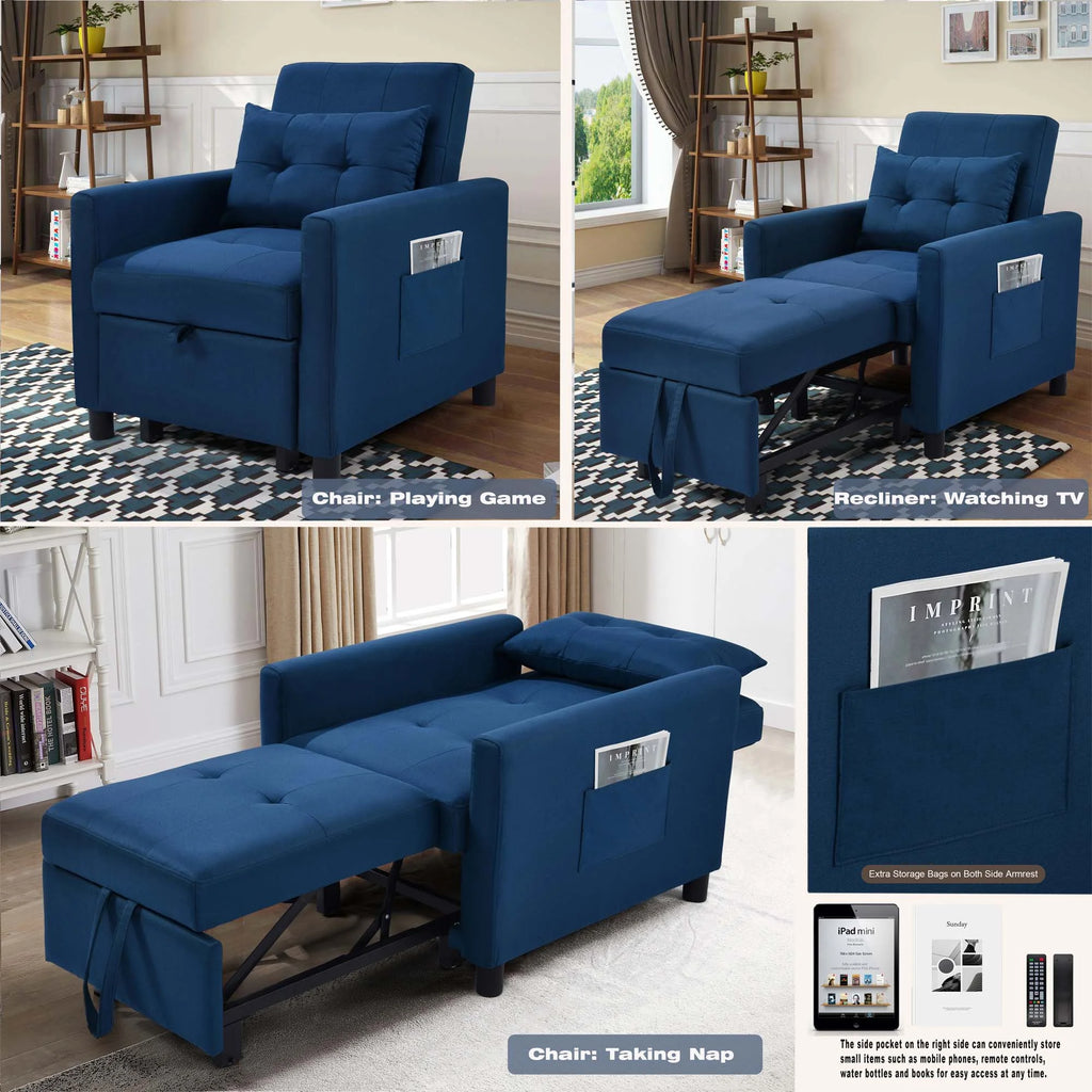 Blue Convertible Single Sofa Bed with Pull Out Sleeper Y244688