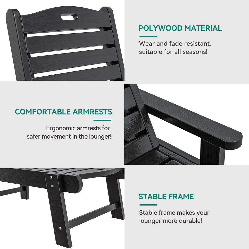 Black Adjustable Resin Outdoor Chaise Lounge Chair P874988