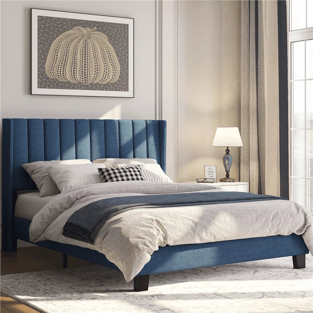Queen Platform Bed with Upholstered Headboard D73664