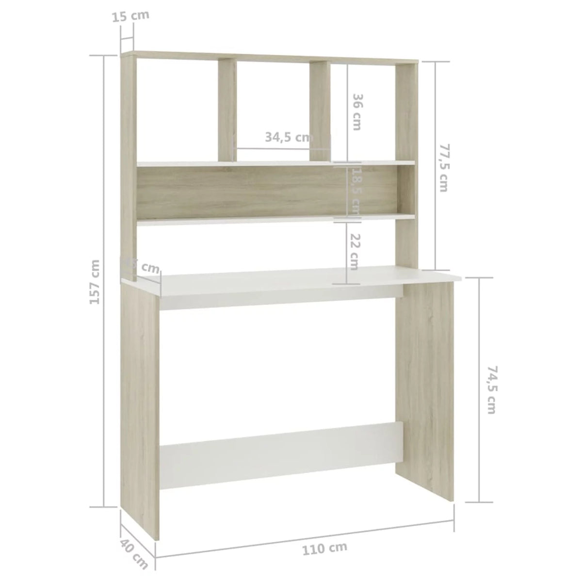 White and Sonoma Oak Engineered Wood Desk with Shelves I899