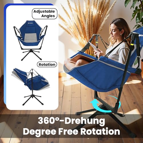 Blue Gray Swivel Reclining Camping Chair Z696784