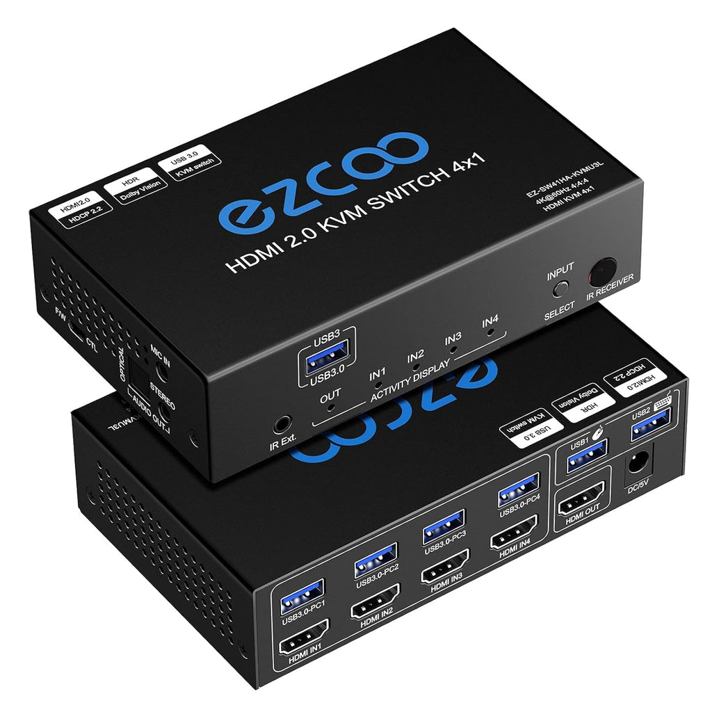 4-Port USB 3.0 KVM Switch HDMI 4K 60Hz with USB Peripheral Hub E18342