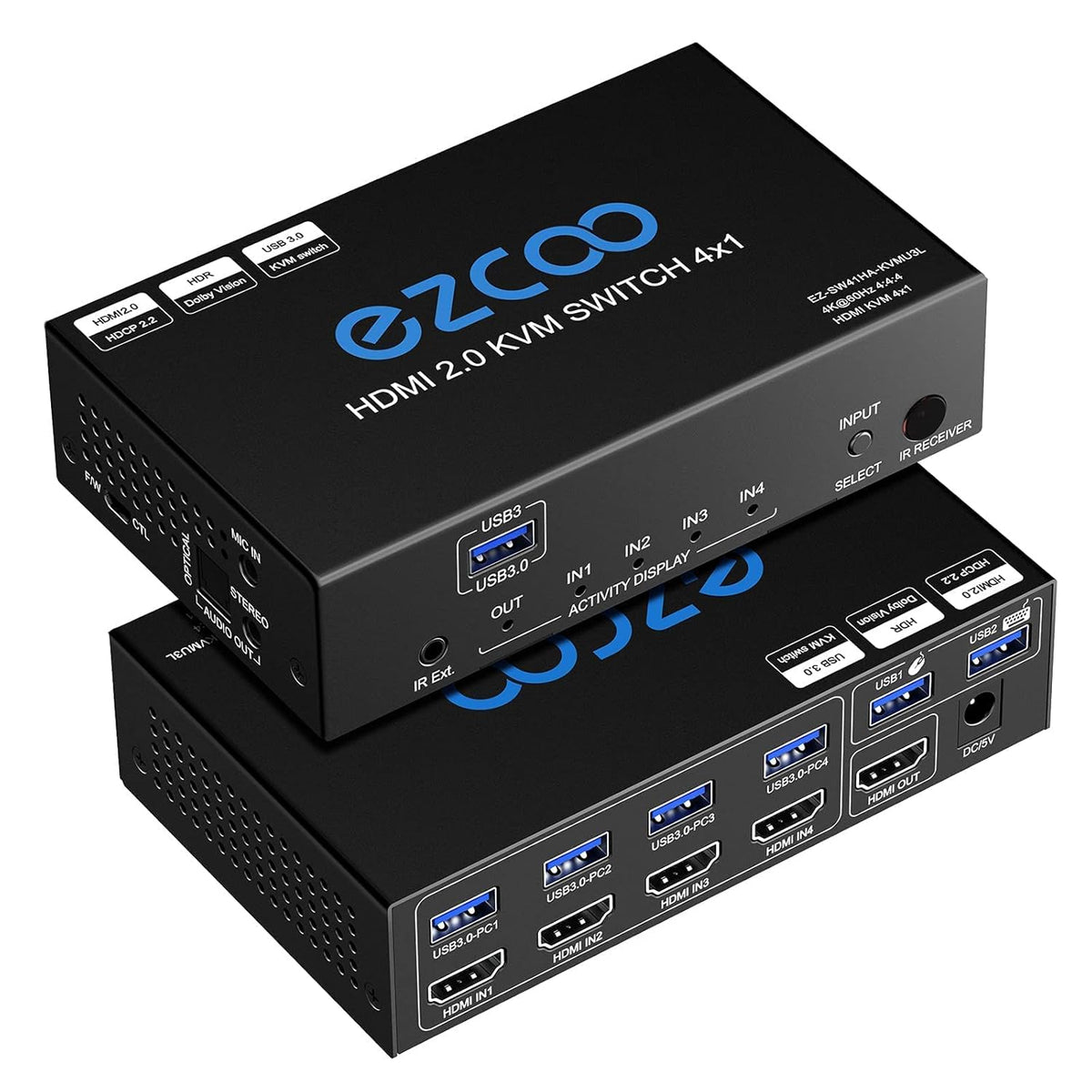 4-Port USB 3.0 KVM Switch HDMI 4K 60Hz with USB Peripheral Hub E18342
