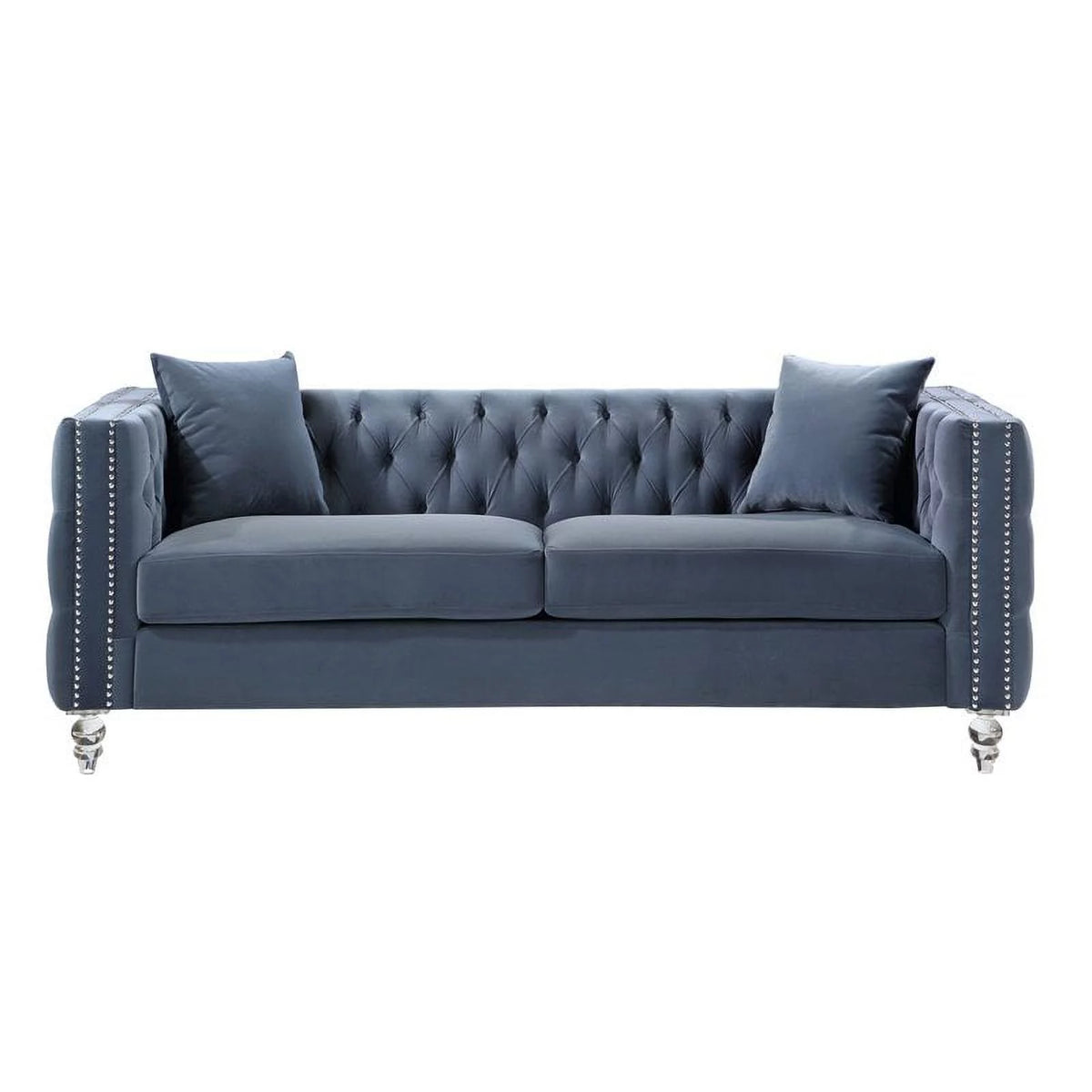 Dark Blue Button Tufted Velvet Sofa A17779