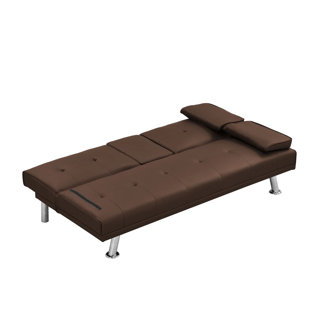 Brown PVC Sofa Bed with Armrest and Wood Frame N96678