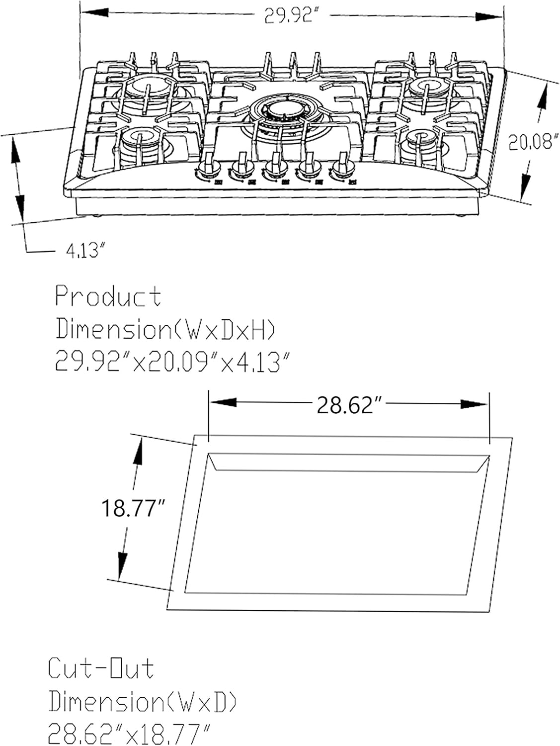 30" Gas Cooktop with 5 Sealed Burners in Stainless Steel R456624