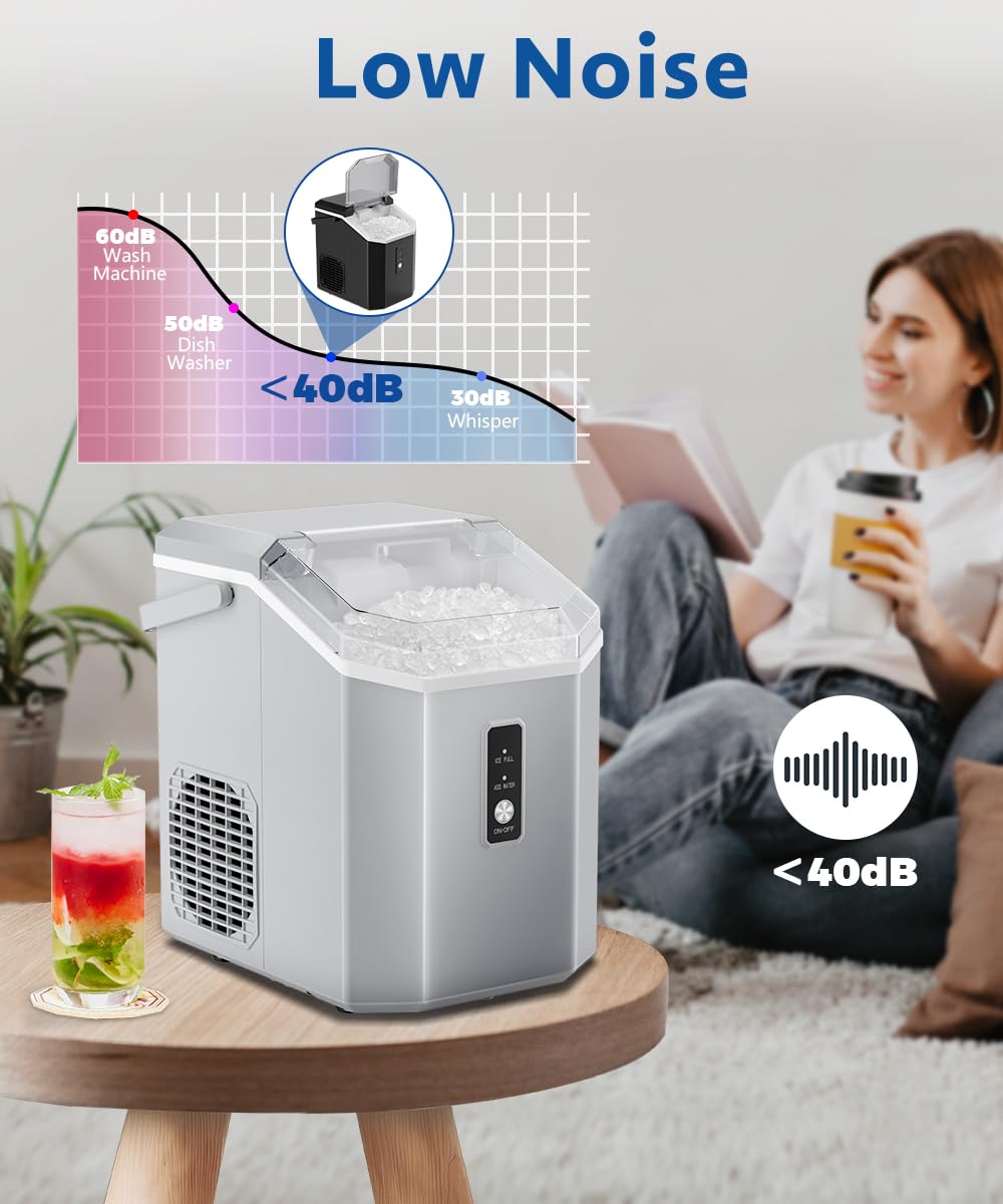Portable Nugget Ice Maker with Handle, Ice Scoop and Basket R572245