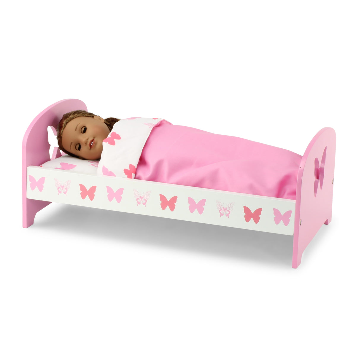 18 Inch Doll Bed with Matching Doll PJs Pajamas and 3 Piece Reversible Doll Bedding Set K923728