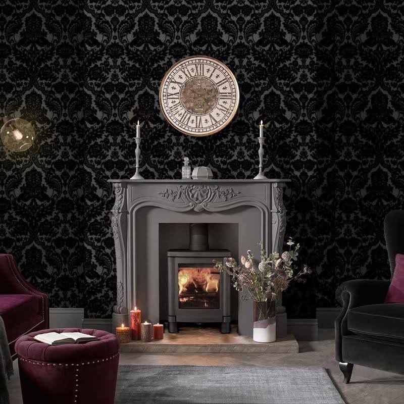 Cobalt Damask Flock Wallpaper C37264