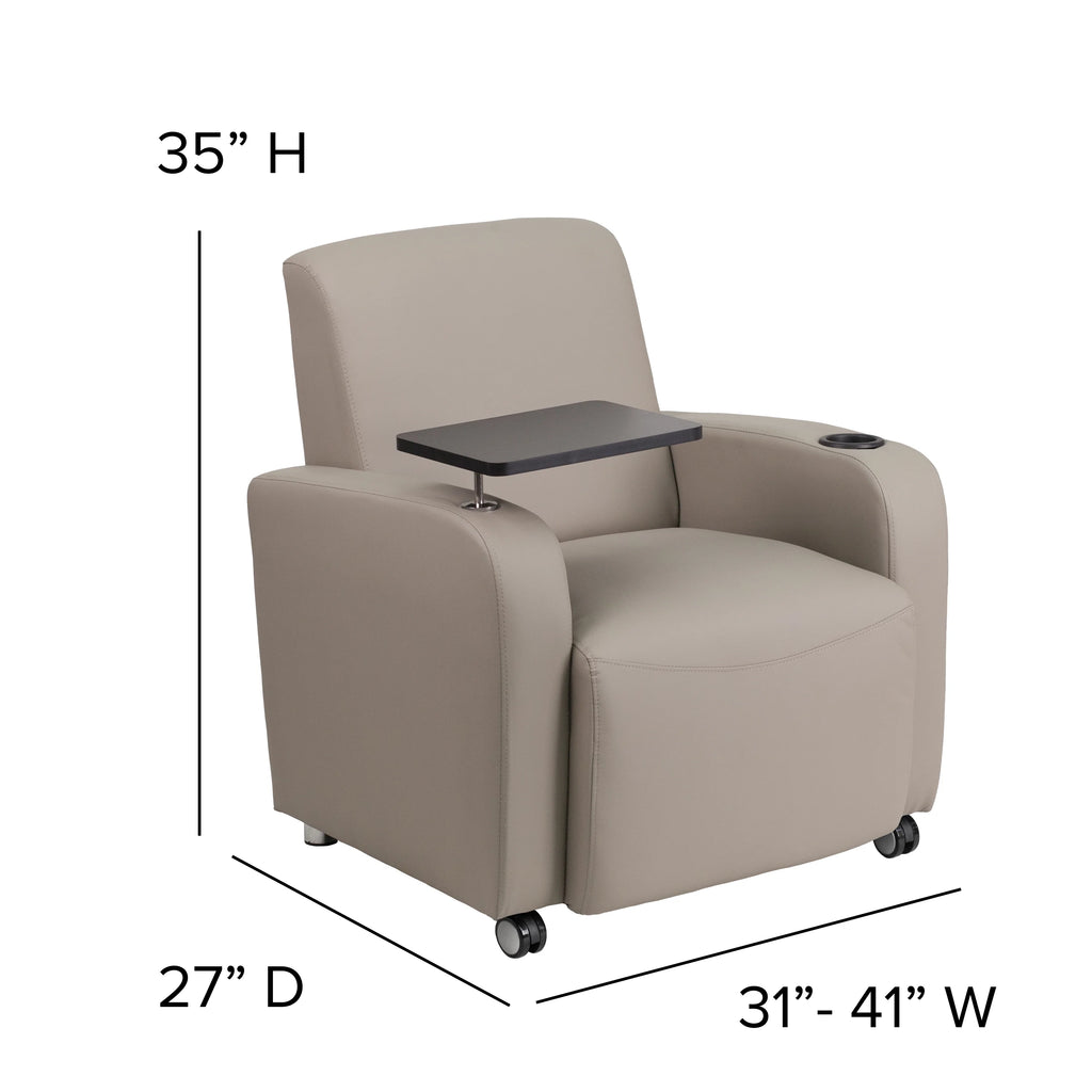 Gray LeatherSoft Guest Chair with Tablet Arm and Cup Holder Q6138