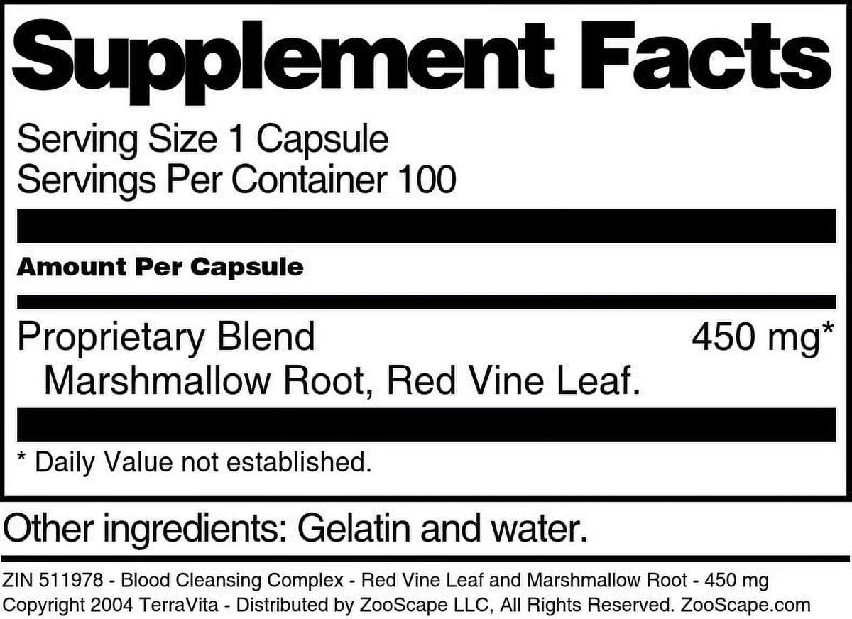 Red Vine Leaf and Marshmallow Root 450 mg 100 Capsules 2-Pack N211257