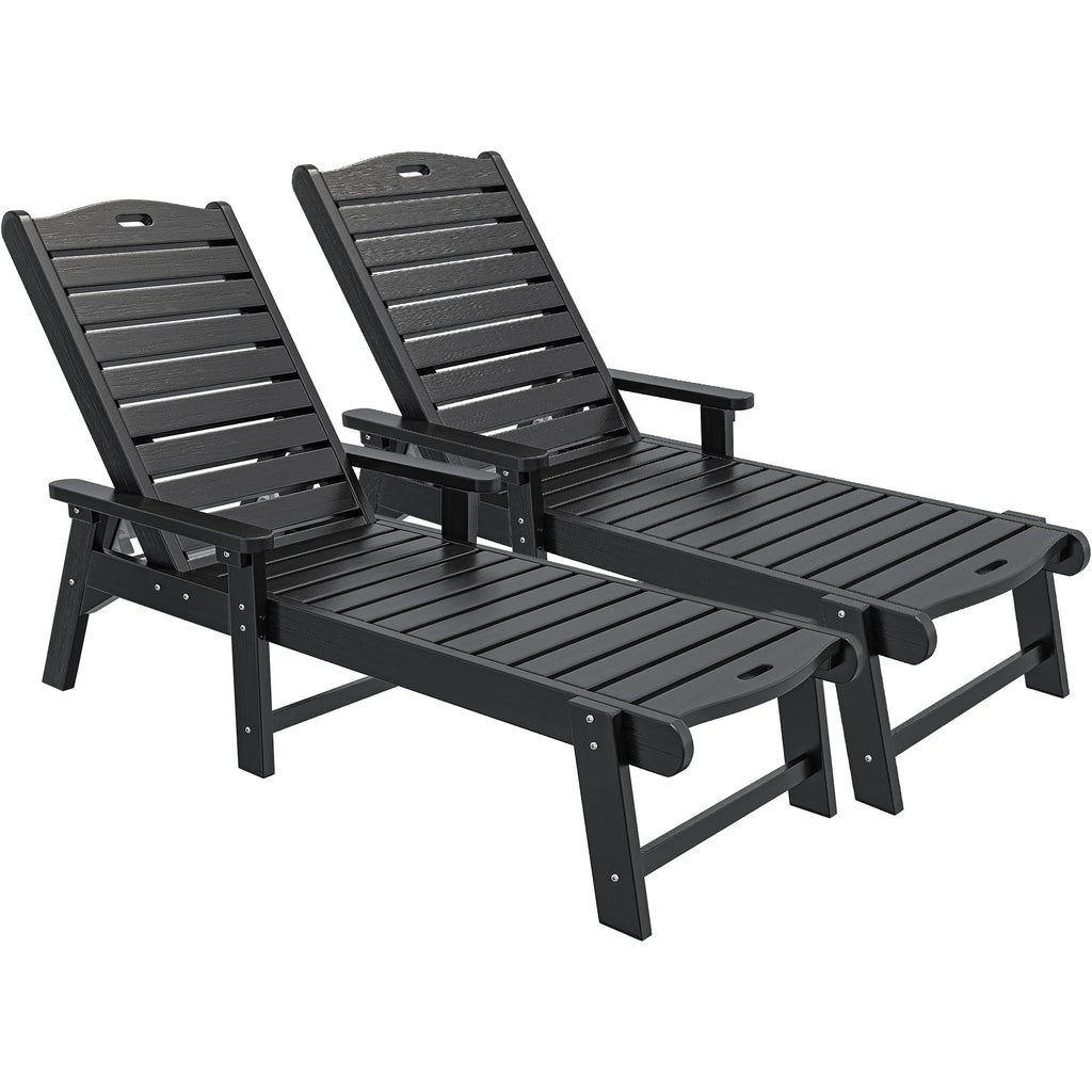 Black Adjustable Resin Outdoor Chaise Lounge Chair P874988