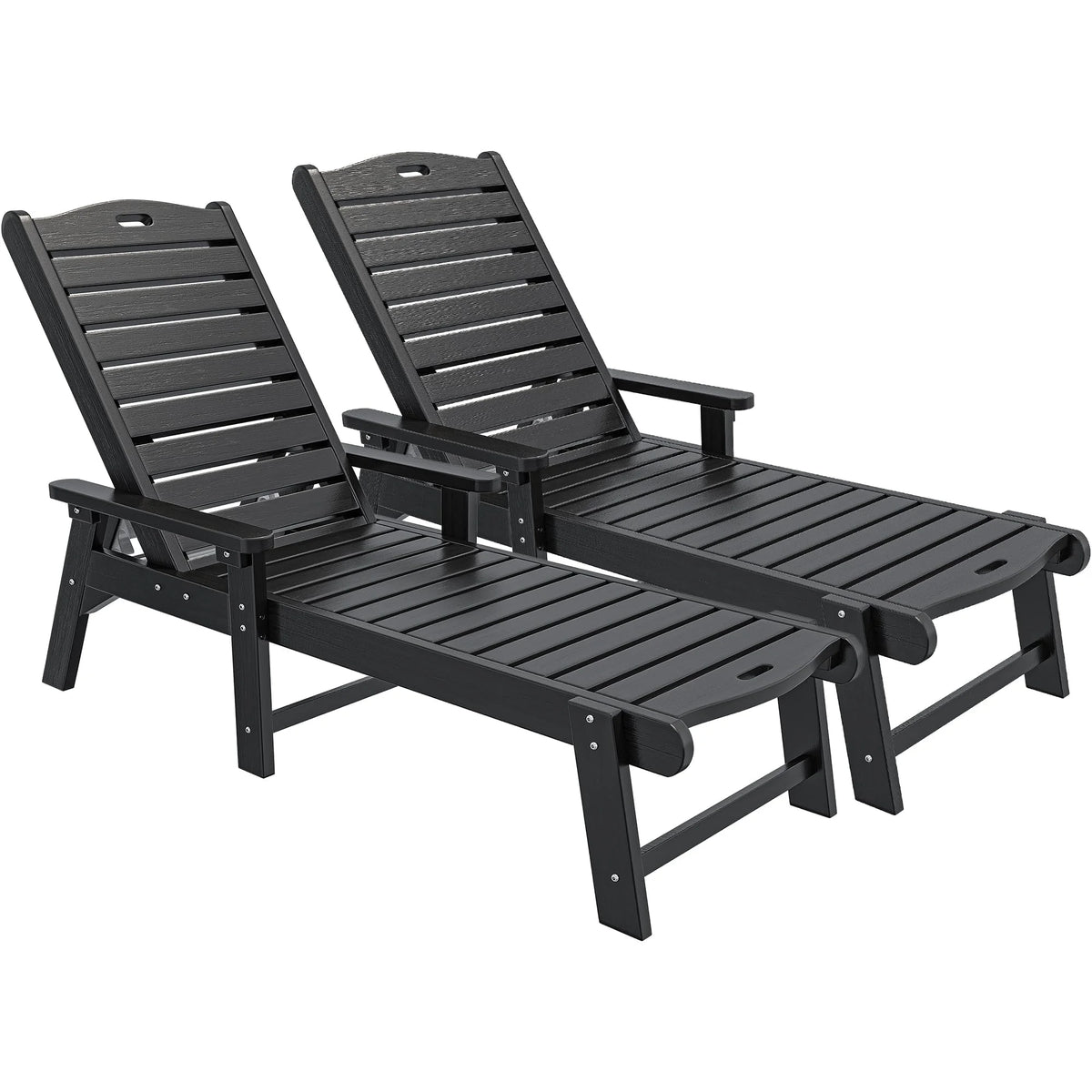 Black Adjustable Resin Outdoor Chaise Lounge Chair P874988